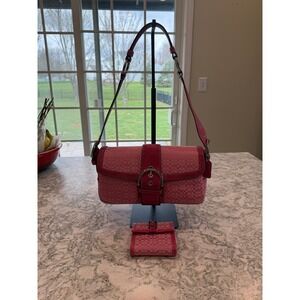 Coach Pink Signature Canvas Shoulder Bag and Matching Wallet Set 1463